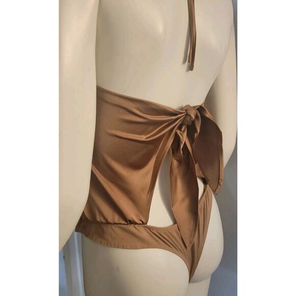 Ro & De Noir Anthropologie Copper Gold Womans Sz. L Silky Bodysuit One Piece - Picture 4 of 7